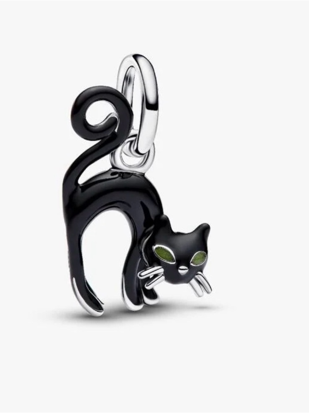 Pandora Black Cat Enamel Charm with Green Eyes